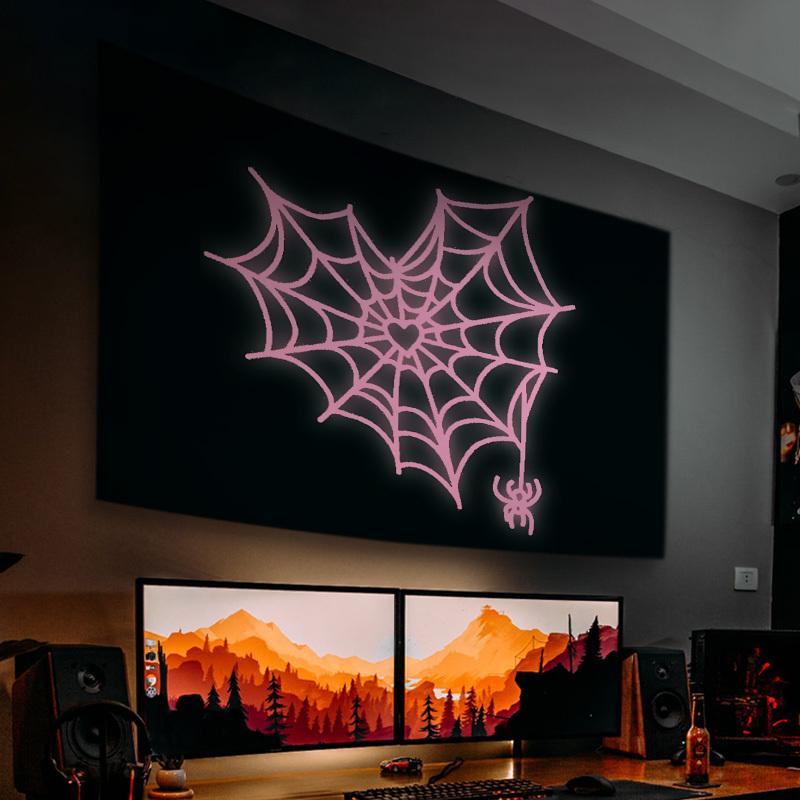 Halloween Decor - Pink spider Web Love Heart Tapestry aesthetic wall hanging decorative tapestry for bedroom, home, office tapestry with gift girl peach velvet material Mount