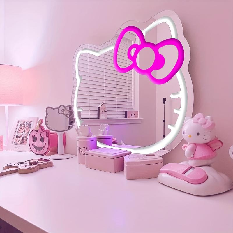 Free wind1 Kitty face Home Decor Mirror Kitty face shape Mirror, Bedroom Wall Mirror, Anime Neon Sign for Dresser, Locker Room,Living Room, Neon Light up Acrylic Mirror with Dimmable