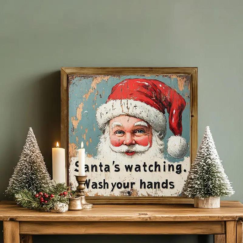 Vintage Santa Claus Pattern Wall Art, Christmas Wooden Frame Wall Decor, Wall Hanging Decor for Home Living Room Bedroom, Home Decor