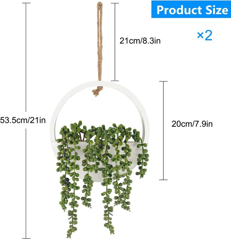 2 Pcs Artificial Hanging Succulents Plants, Faux String of Pearls Plants in Pot with a Lanyard, Hanging Fake Succulent Plants for Bedroom, Small Wall, Living Room Decor