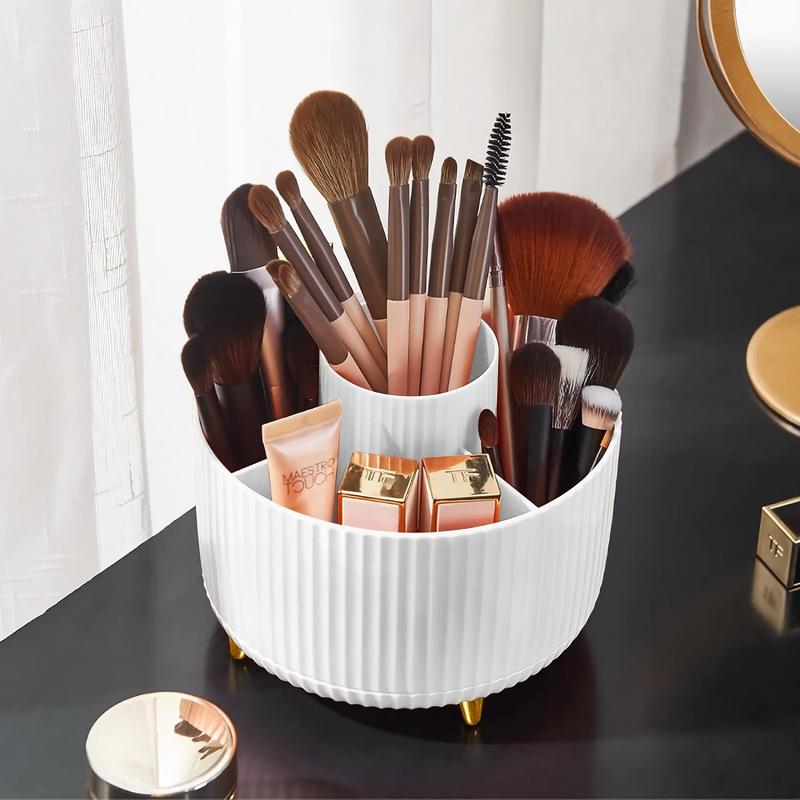 Makeup Brush Holder Organizer,360° Rotating Makeup Brush Organizer,5 Slot Make up Brushes Cup for Cosmetics, Nail Polish - White Boxes Plastic