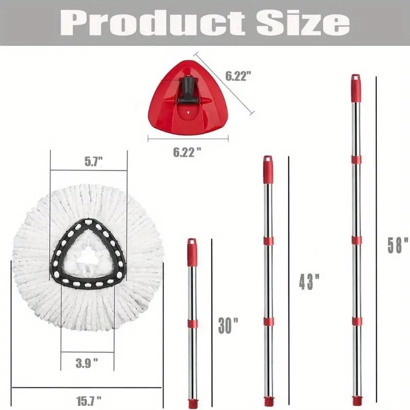 O-Ceda EasyWring Microfiber Spin Mop Replacement: Head, Base & Handle Set, 2 Microfiber Refills, Triangle Cover & 30-58in Mop Handle Combo