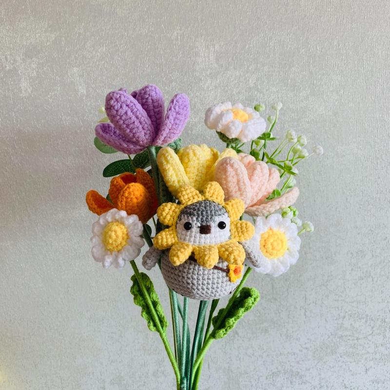 Cute Penguin Design Crochet Flower Bouquet, 1 Count Ramadan Decor Crochet Flower, Spring Decor, Crochet Gift for Anniversary, Birthday, Gift for Mom, Mean Girls Decorations