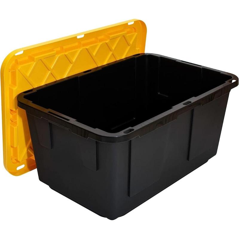 Extreme Duty 27 Gal. Tough Storage Bin in Black 4 pack with Lids Boxes Organiser