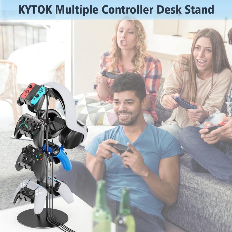 4 Tiers Controller Stand with Cable Organizer, 1 Count Universal Controller Display Stand, Headset Holder & Desk Mounts for 8 Controller