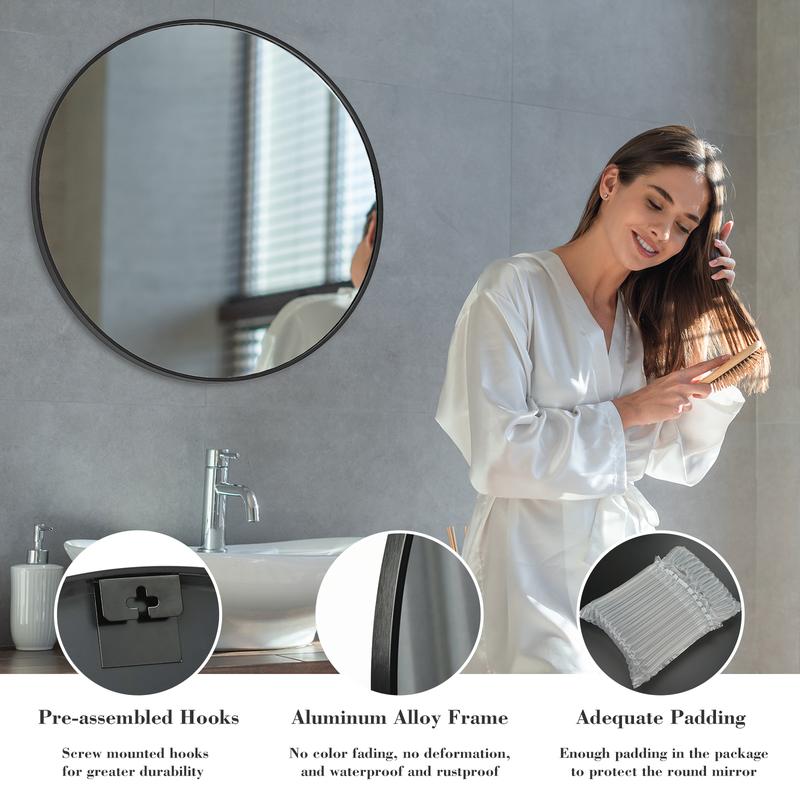 Crafted Comforts Round wall mirrors for bathroom mirrors above sinks, round mirrors for bathrooms, entryways, bedrooms  Decor Aluminium