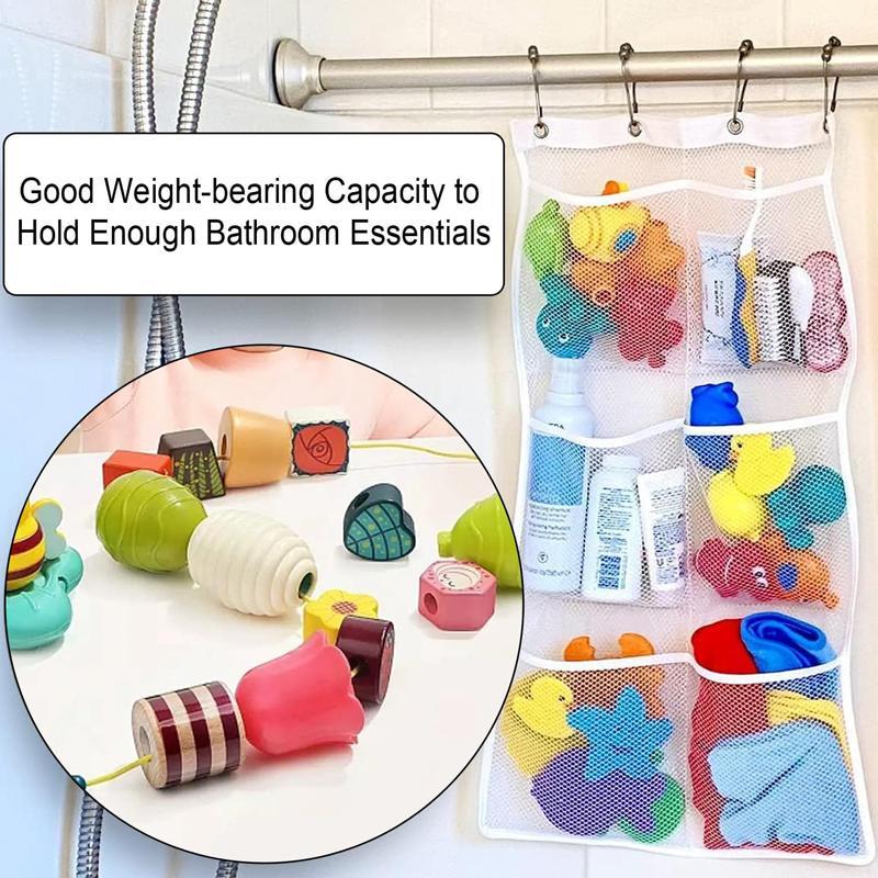 Hanging Shower Storage Bag, 6 Pockets Design Mesh Shower Storage Bag with 4 Hooks, Bathroom Storage Organizer, Home Organizer