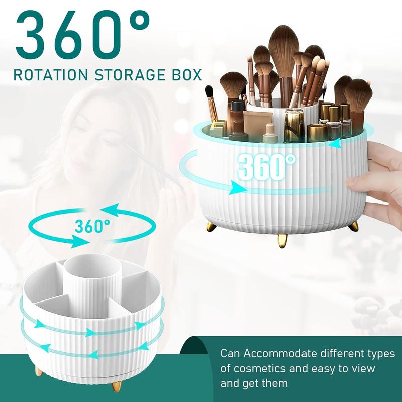 Makeup Brush Holder Organizer,360° Rotating Makeup Brush Organizer,5 Slot Make up Brushes Cup for Cosmetics, Nail Polish - White Boxes Plastic