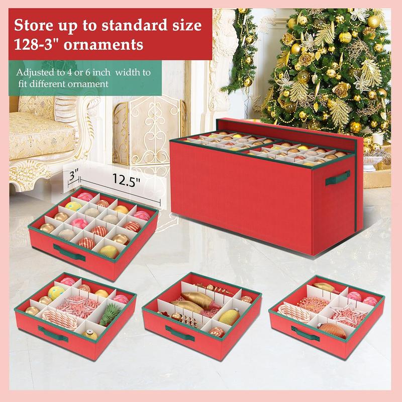 Christmas Ornament Storage Box, Ornament Organizer Storage box with Lids and Adjustable Dividers , Store Up to 128-3