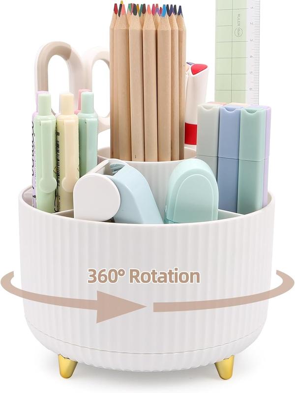 Makeup Brush Holder Organizer,360° Rotating Makeup Brush Organizer,5 Slot Make up Brushes Cup for Cosmetics, Nail Polish - White Boxes Plastic