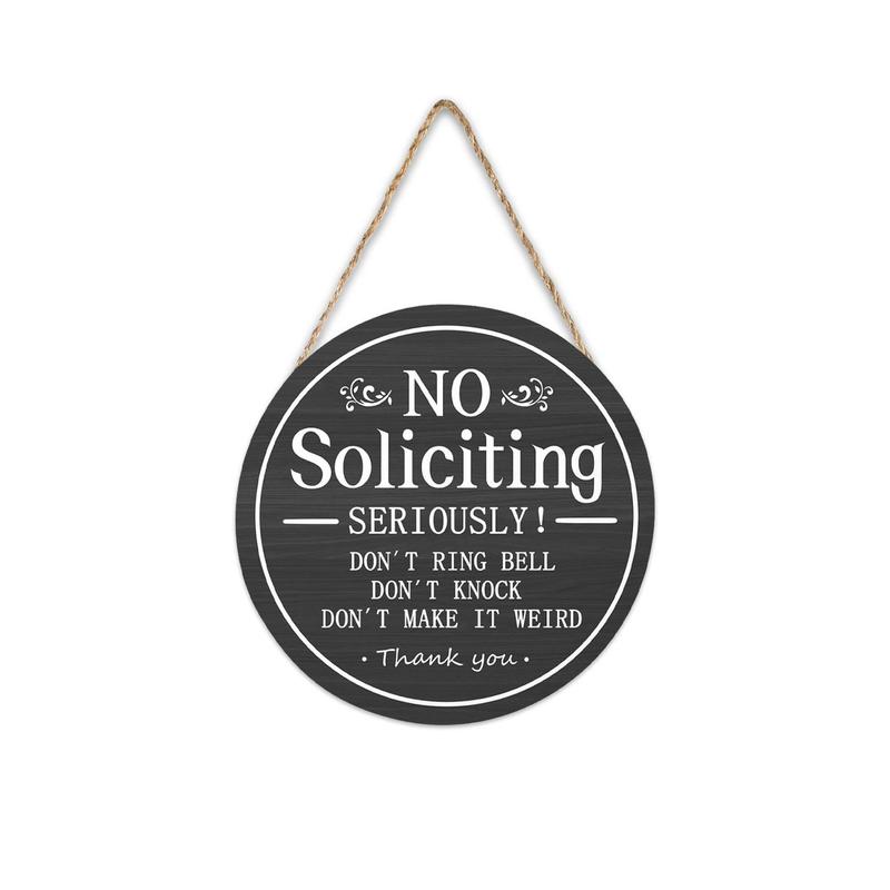 Funny No Soliciting Sign, 1 Count Round Wooden Hanging Sign, Hanging Decorations for Home Yard Garden Farmhouse Porch