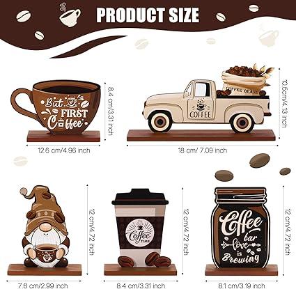 5 Pieces Coffee Bar Decor Sign Farmhouse Coffee Bar Wood Signs Rustic Coffee Wooden Table Centerpiece Coffee Tiered Tray Decoration  Table Signs for Home Kitchen Coffee Station Decorations