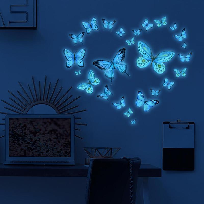 Luminous Butterfly 3D Wall Sticker, Glow in the Dark Wall Decal, Self Adhesive Wall Sticker for Home Bedroom Living Room