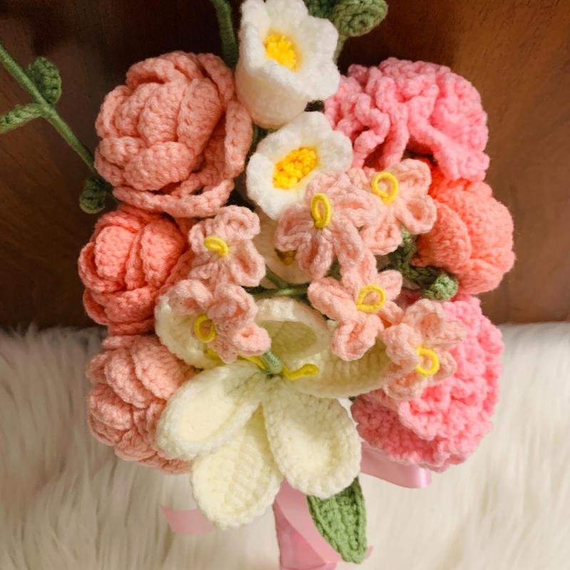 Handmade Crochet Bouquet, 1 Bouquet Artificial Flower Bouquet, Party Gift for Women & Girls, Birthday Gift, Anniversary Gift