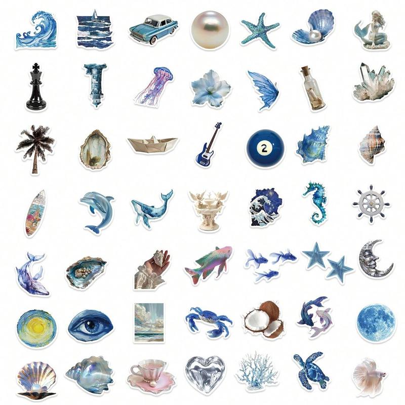 Ocean Themed Sticker, 50pcs pack Creative Waterproof Graffiti Sticker, DIY Decorative Sticker for Phone Case, Computer, Guitar, Bag, Water Cup