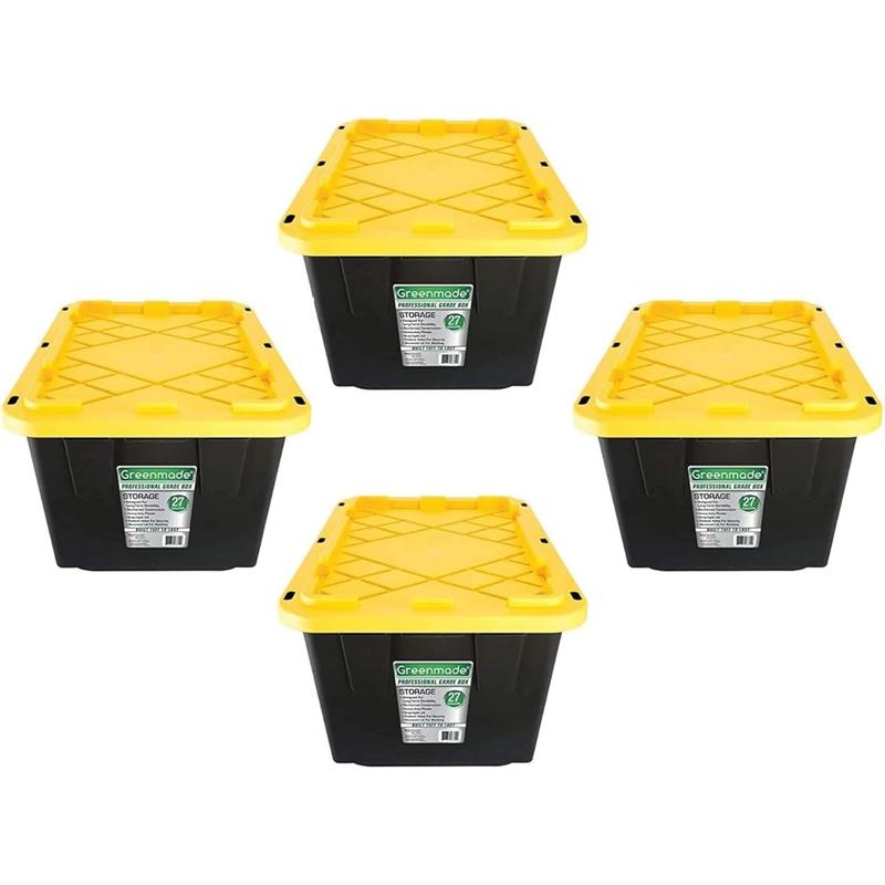 Extreme Duty 27 Gal. Tough Storage Bin in Black 4 pack with Lids Boxes Organiser