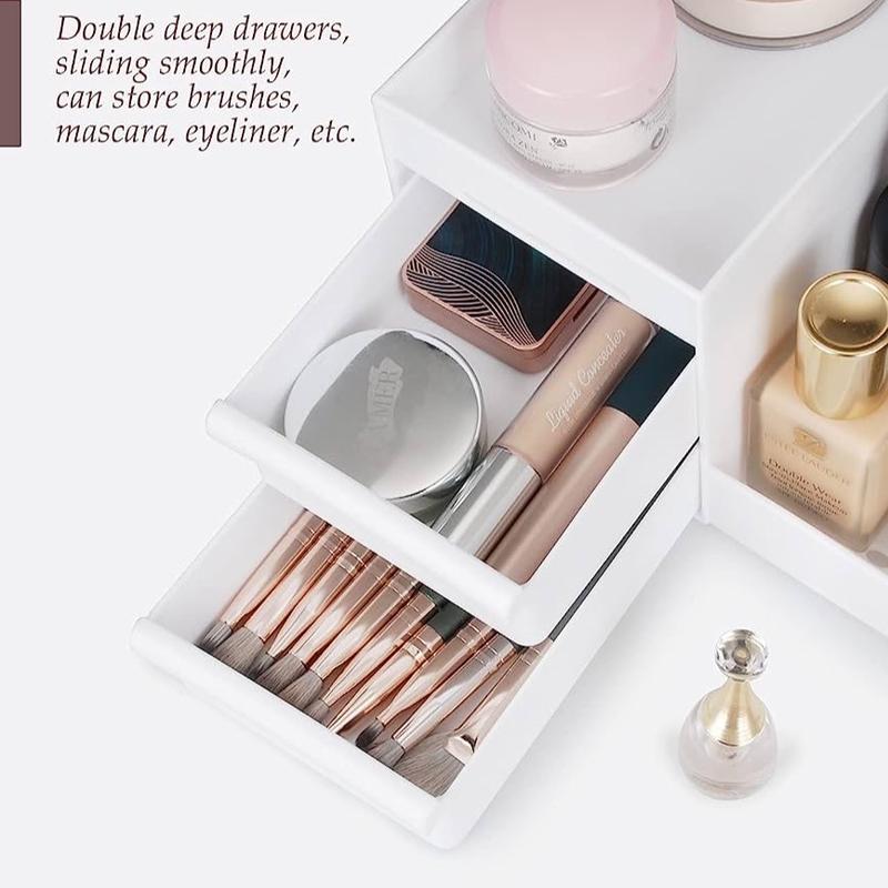 Makeup Desk Cosmetic Storage Box Organizer with Drawers for Dressing Table, Vanity Countertop, Bathroom Counter, Elegant Vanity Holder for Brushes, Eyeshadow, Lotions, Lipstick and Nail Polish Gift Slide