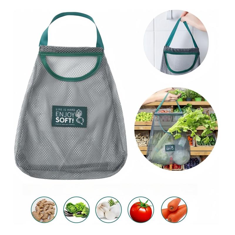 Kitchen Hanging Storage Bag, 2 Counts set Hangable Mesh Storage Bag, Household Kitchen Storage Organizer for Onion, Potato, Garlic, Vegetable, Fruit