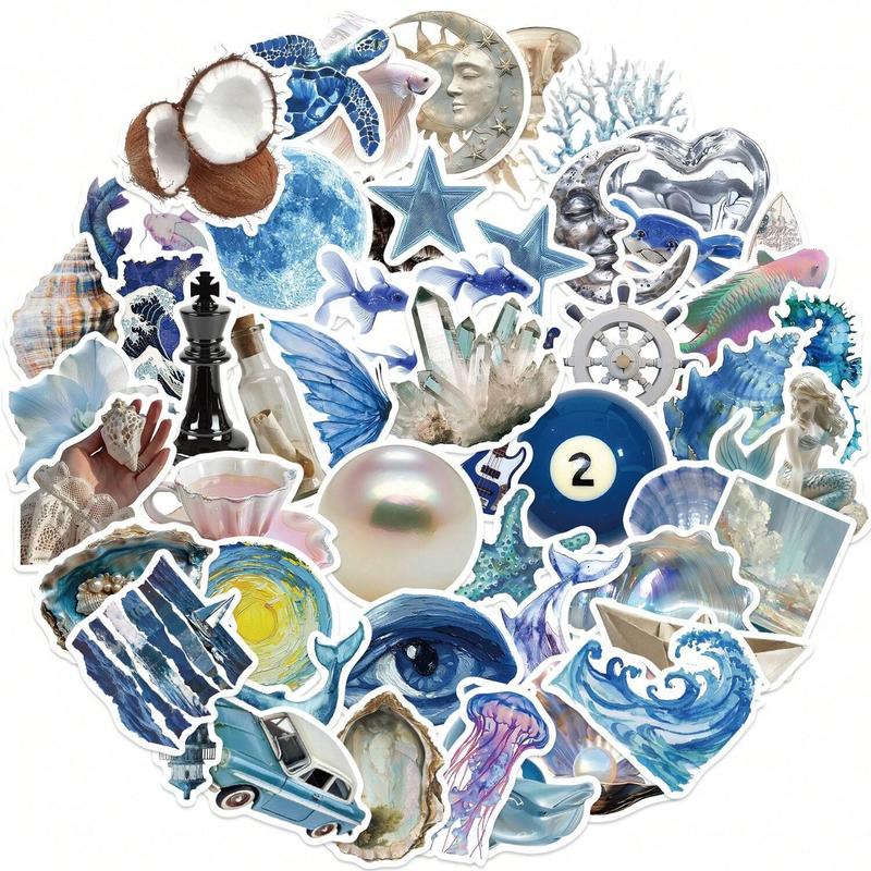 Ocean Themed Sticker, 50pcs pack Creative Waterproof Graffiti Sticker, DIY Decorative Sticker for Phone Case, Computer, Guitar, Bag, Water Cup