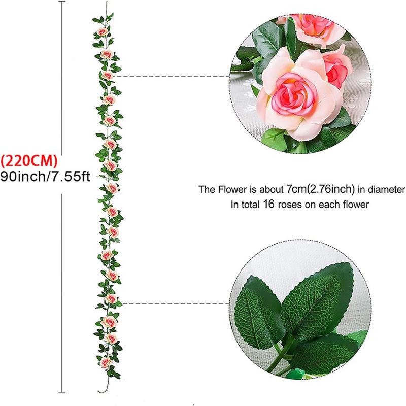 Artificial Rose Vine, 2 Counts Fake Rose Garland, Fake Flower Garland, Decorative Flowers for Home Party Wedding Ceiling