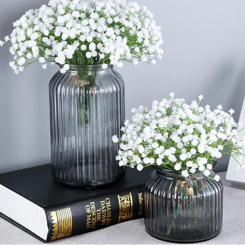 Artificial Gypsophila Bouquet without Vase, 12pcs 4 Bunches Fake Flower, Faux Decorative Flower for Home Office Kitchen Restaurant Centerpieces Wedding Party Room and Home Decor