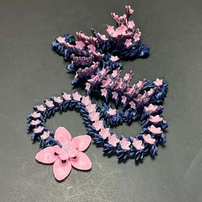 Cherry Blossom Dragon - 3dPrinted, Articulated Cherry Blossom Dragon Figurine, Flowers, Beautiful, Floral Desk Decoration