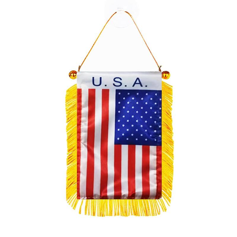 USA Window Hanging Flag, 3x4inch 8x12cm Double Sided Mini American Flag Banner, Car Rearview Mirror Hanging Decor, US Fringed Hanging Flag with Suction Cup