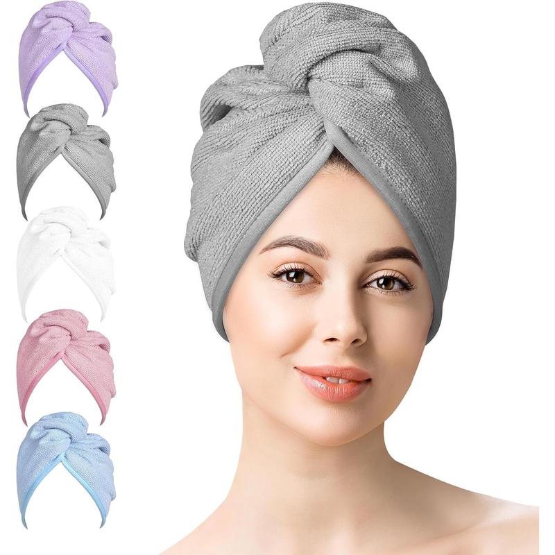 Microfiber Hair Towels Wrap, 5 Packs Hair Turban Towel Set - Hair Drying Towel for  Dryer Shower Cap Absorbent Quick Lightweight