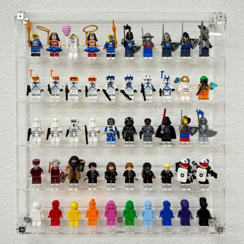 Wall Mounted Display Case for Brick 40-50 minifigures DIY Dust Free UV Protection Premium Display Solution