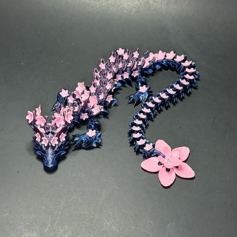 Cherry Blossom Dragon - 3dPrinted, Articulated Cherry Blossom Dragon Figurine, Flowers, Beautiful, Floral Desk Decoration