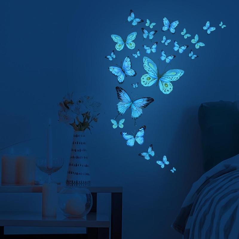 Luminous Butterfly 3D Wall Sticker, Glow in the Dark Wall Decal, Self Adhesive Wall Sticker for Home Bedroom Living Room