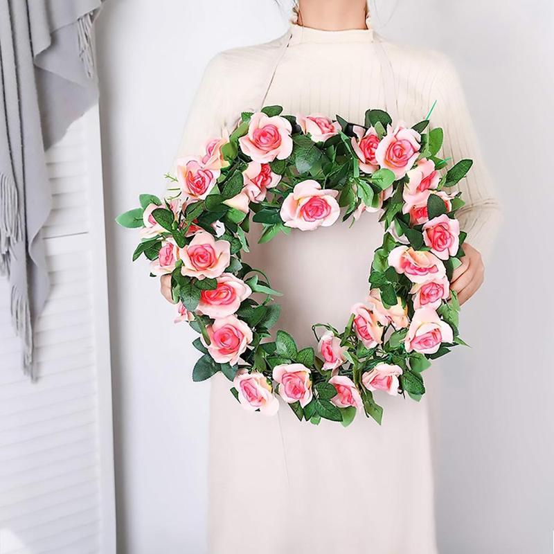 Artificial Rose Vine, 2 Counts Fake Rose Garland, Fake Flower Garland, Decorative Flowers for Home Party Wedding Ceiling