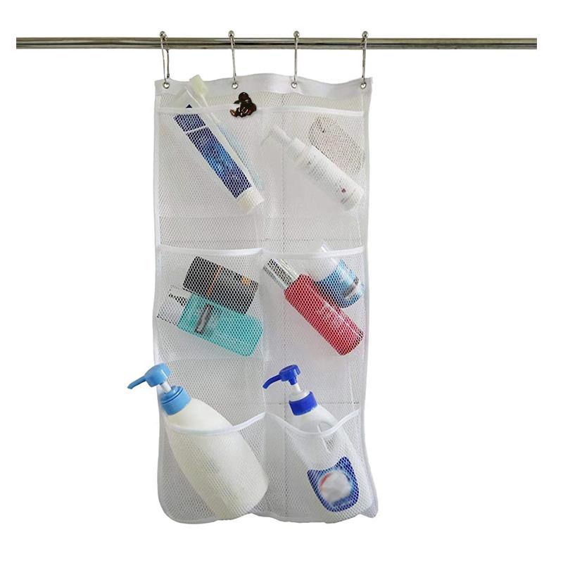 Hanging Shower Storage Bag, 6 Pockets Design Mesh Shower Storage Bag with 4 Hooks, Bathroom Storage Organizer, Home Organizer