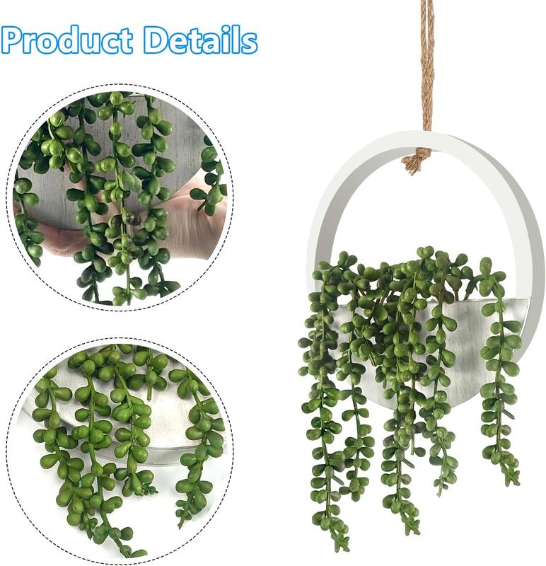 2 Pcs Artificial Hanging Succulents Plants, Faux String of Pearls Plants in Pot with a Lanyard, Hanging Fake Succulent Plants for Bedroom, Small Wall, Living Room Decor