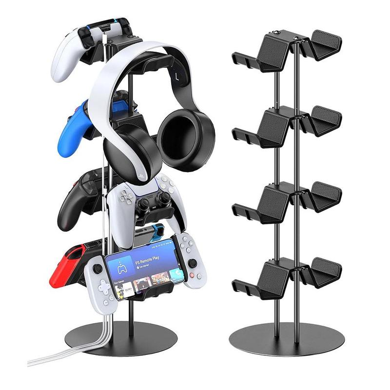 4 Tiers Controller Stand with Cable Organizer, 1 Count Universal Controller Display Stand, Headset Holder & Desk Mounts for 8 Controller