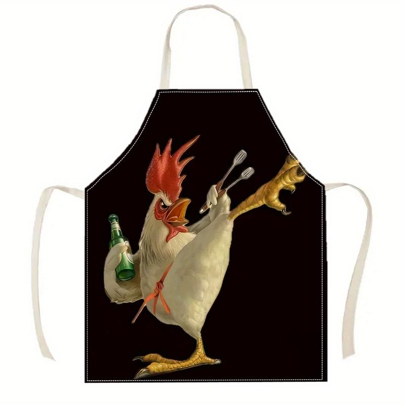 1 Piece Kung Fu Chicken Pattern Linen Fashion Apron Home Cleaning Kitchen Cooking Household