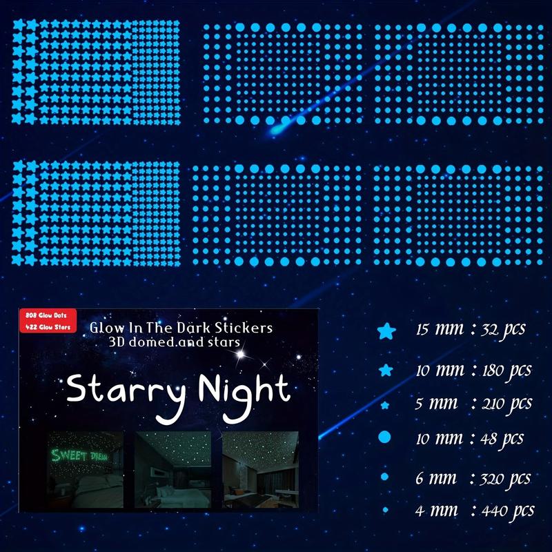 1230 Pcs Glow-in-the-dark Wall Stickers, Ultra Luminous Stars Wall Stickers, 3D Adhesive Dots Decor, Starry Sky Decor For Bedroom Ceiling Or Birthday Gift, Beautiful Wall Decals, Home Decor