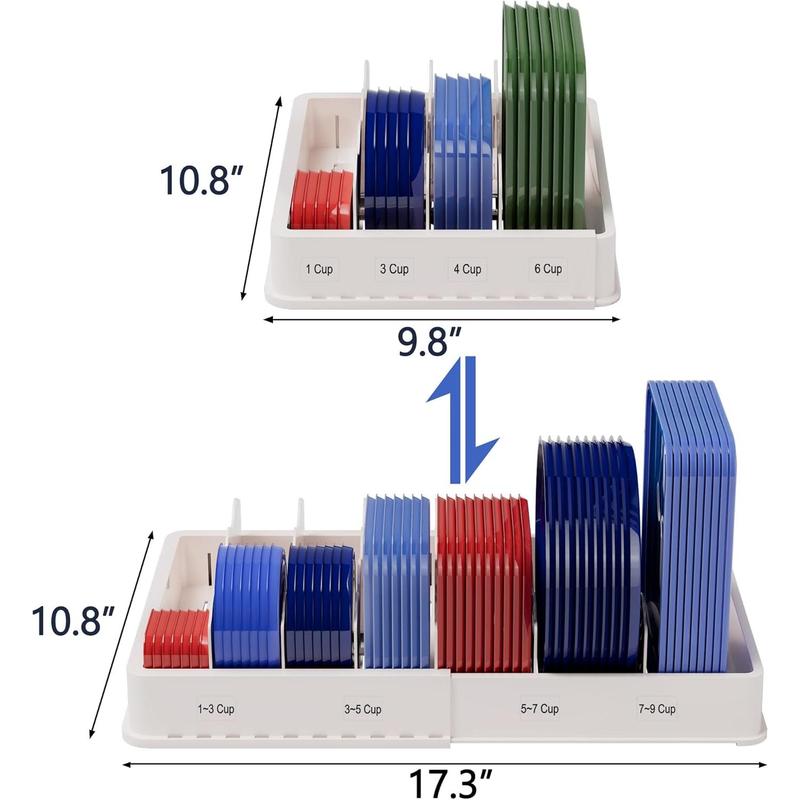Expandable Food Storage Container Lid Organizer, Includes 6 Adjustable Dividers, 30 Preprinted and Blank Writable Labels, White Kitchen Utensils