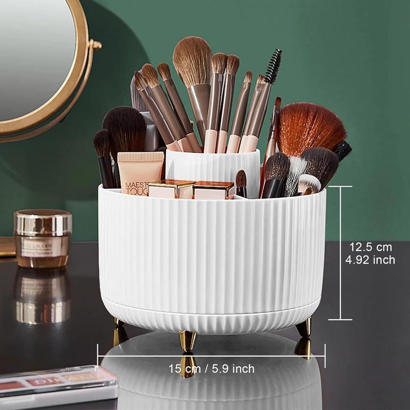 Makeup Brush Holder Organizer,360° Rotating Makeup Brush Organizer,5 Slot Make up Brushes Cup for Cosmetics, Nail Polish - White Boxes Plastic