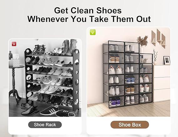 X-Large Shoe Storage Boxes Organizers for Closet 12 Pack, Clear Plastic Stackable Sneaker Containers for Entryway, Space Saving Shoe Rack Bin Holder