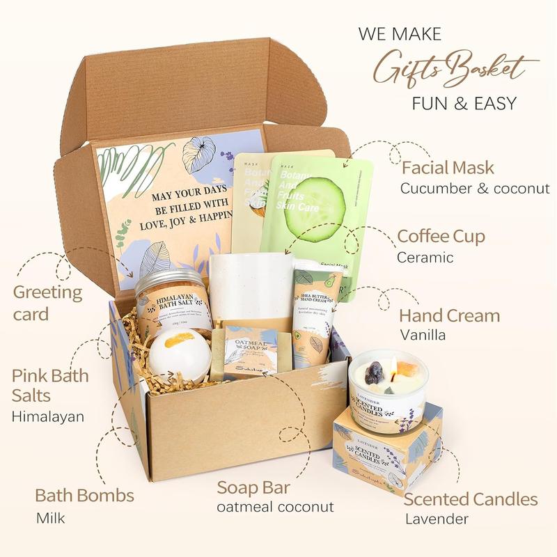 Gifts for Women, Birthday Gifts for Women Spa Gifts for Women Self Care Gift Baskets Christmas Gifts Relaxing Bath Set with Crystal Scented Candle for Mom Sister Wife Friendship