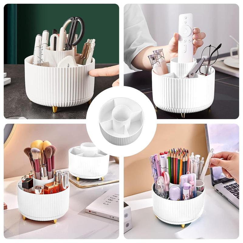 Makeup Brush Holder Organizer,360° Rotating Makeup Brush Organizer,5 Slot Make up Brushes Cup for Cosmetics, Nail Polish - White Boxes Plastic