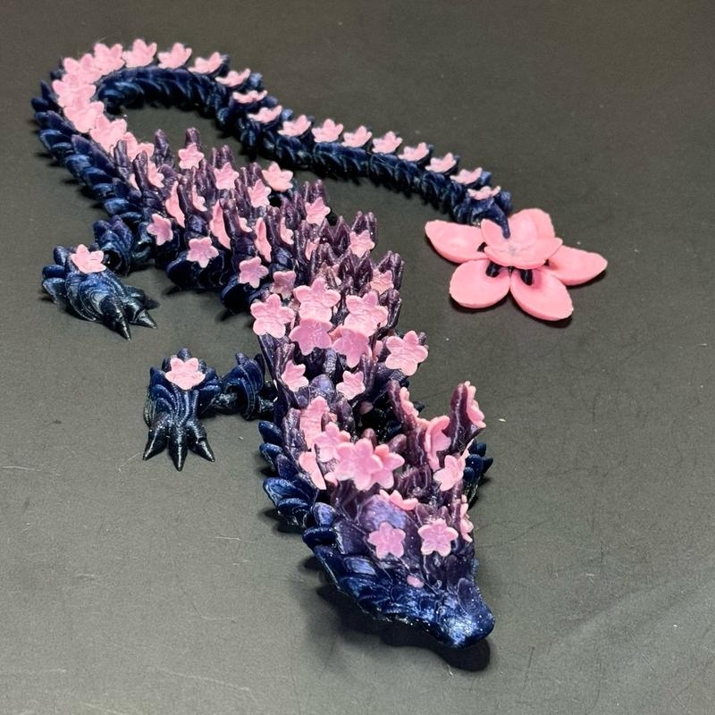 Cherry Blossom Dragon - 3dPrinted, Articulated Cherry Blossom Dragon Figurine, Flowers, Beautiful, Floral Desk Decoration