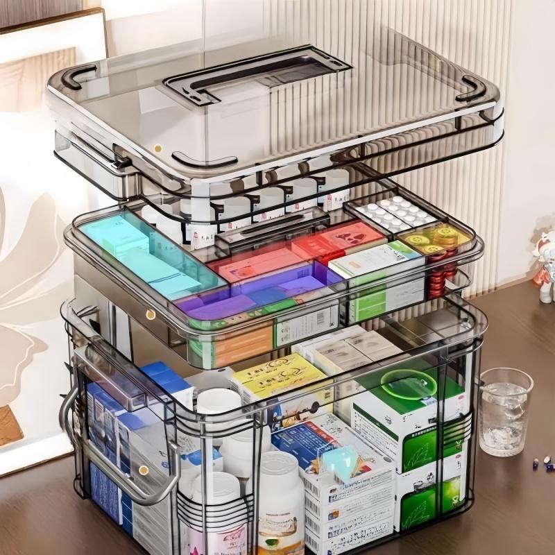 Medicine Storage Box with Handle, Large Capacity Medicine Storage Organizer, Portable Home Health Care Storage Box for Bedroom, Bathroom, Office