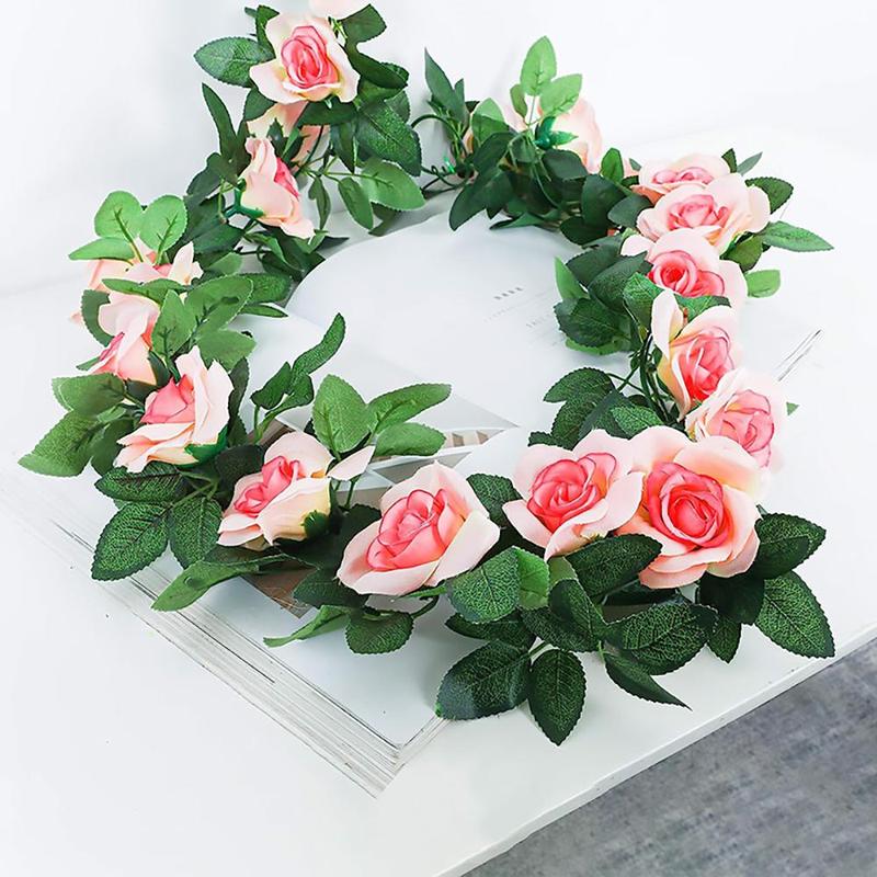 Artificial Rose Vine, 2 Counts Fake Rose Garland, Fake Flower Garland, Decorative Flowers for Home Party Wedding Ceiling