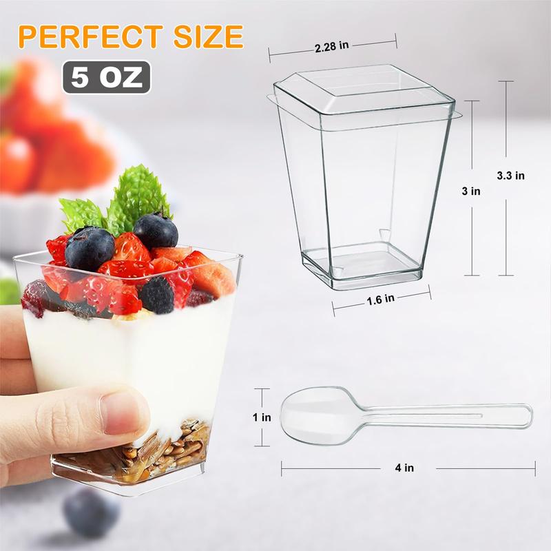 5oz Clear Plastic Dessert Cups with Lids and Spoons - Set of 20 Disposable Mini Dessert Cups for Fruit Party Pudding Shooter cup