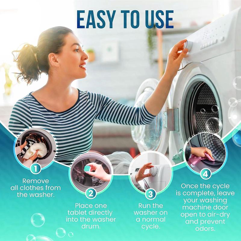 KLEAN Washing Machine Cleaner  Cleaning Tablets For HE Front Loader & Top Load Washer  Septic Safe Eco-Friendly Deodorizer Clean Inside Drum And Laundry Tub Seal - 10 Month Supply 20 Pack Wipes Household Brush