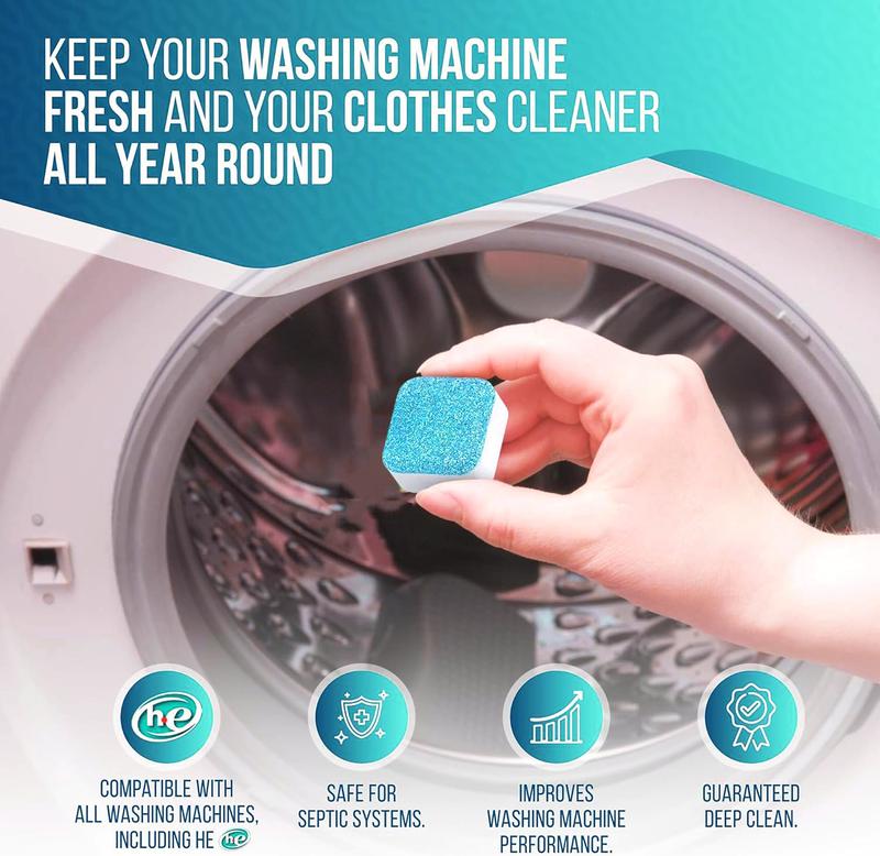 KLEAN Washing Machine Cleaner  Cleaning Tablets For HE Front Loader & Top Load Washer  Septic Safe Eco-Friendly Deodorizer Clean Inside Drum And Laundry Tub Seal - 10 Month Supply 20 Pack Wipes Household Brush