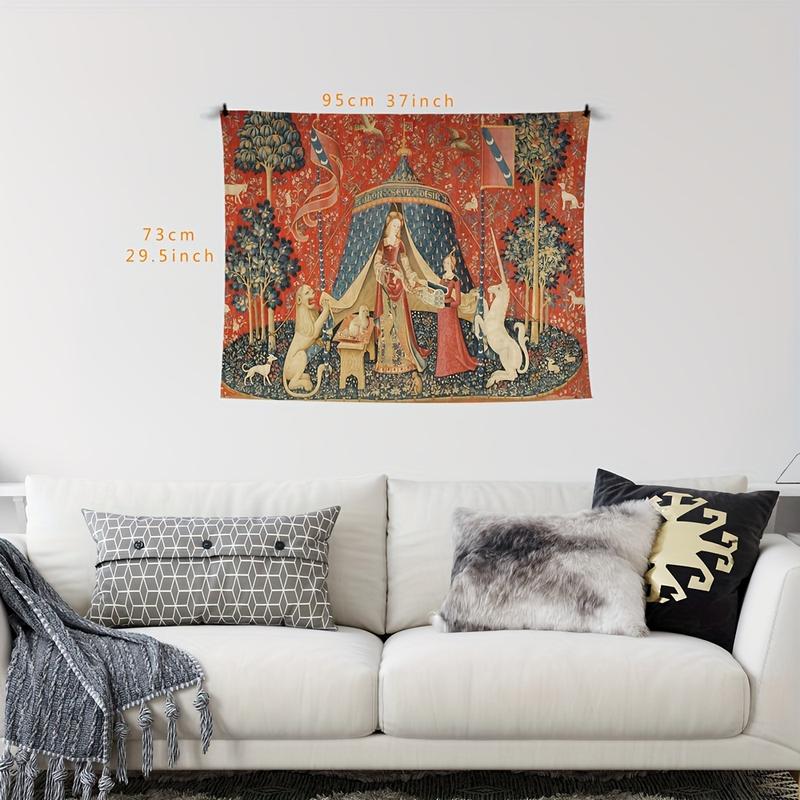 Medieval Lady & Unicorn Tapestry - European Royal-Inspired Wall Hanging For Living Room, Bedroom Decor - Polyester, Indoor Use