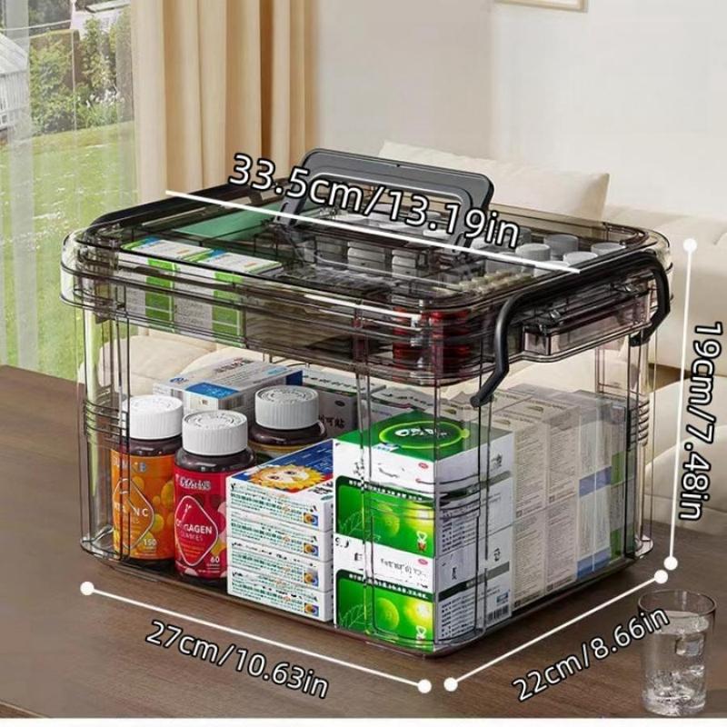 Medicine Storage Box with Handle, Large Capacity Medicine Storage Organizer, Portable Home Health Care Storage Box for Bedroom, Bathroom, Office